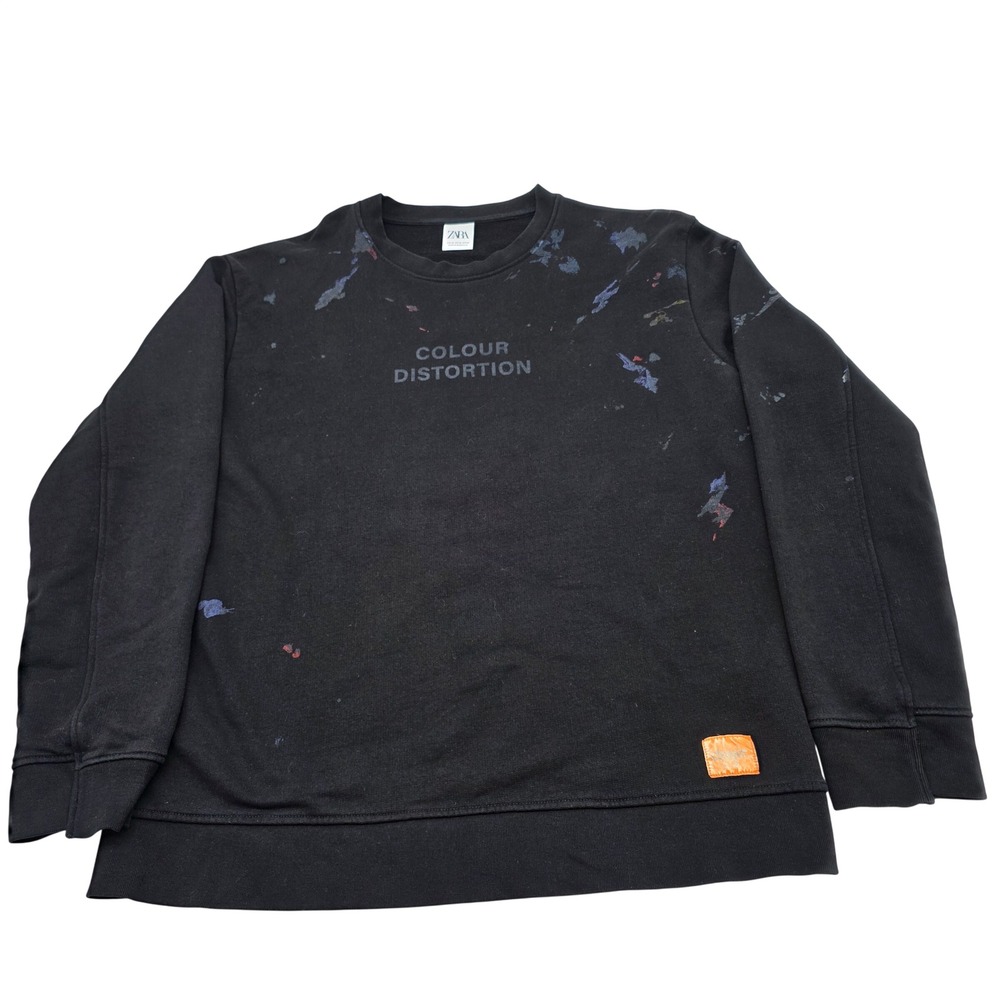 Zara Sweatshirt Men XL Black Colour Distortion Paint Splatter Graphic Streetwear
